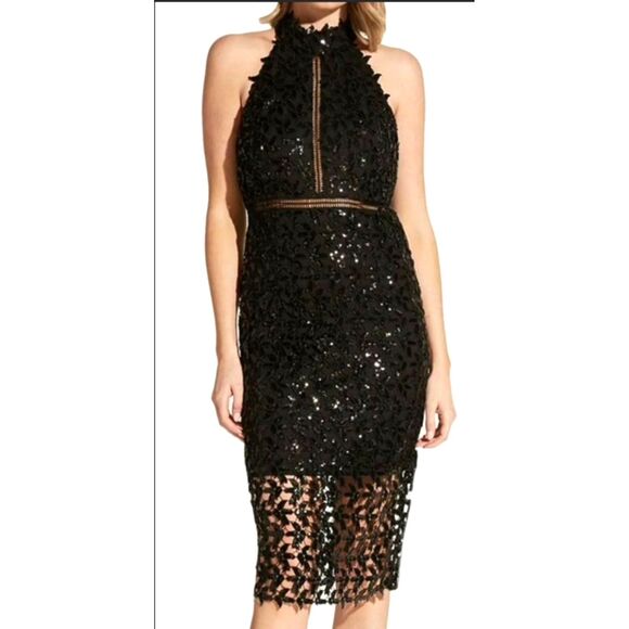 BARDOT BLACK LACE GEMMA HALTER COCKTAIL DRESS SIZE 6 SMALL - Picture 1 of 16